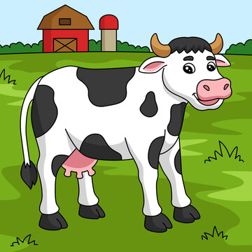 Cow Cartoon Colored Animal Illustration