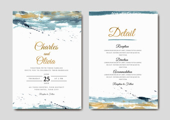 Elegant blue and gold abstract watercolor wedding invitation template