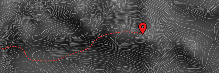Imitation of a geographical map, climb route. light lines on black background, vector design. © Valerii