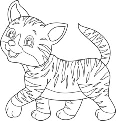 Fototapeta na wymiar Cat coloring book, with example color. 