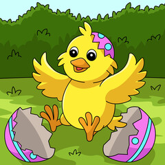 Chick Pop Out In Easter Egg Colored Illustration