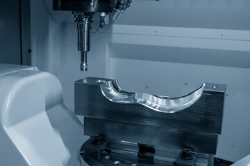 The 5-axis machining center table-tilt type cutting the footwear injection mold parts by indexable tool.