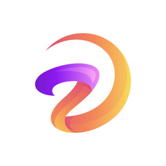 letter D logo design with 3d purple and orange color style