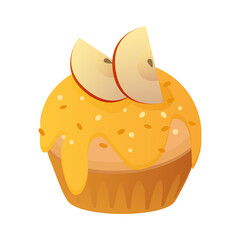 dessert muffin with apple slices on top cartoon vector illustration isolated object