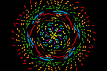 Sparkling colorful rainbow stars flower art pattern caleidoscope of culture traditional tenun batik ethnic for wallpaper ads background 