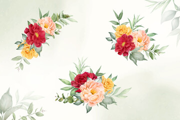 Watercolor Floral Arrangement collection with Hand Drawn Flower and leaves