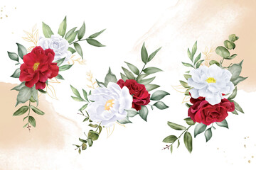 Watercolor Floral Arrangement collection with Hand Drawn Flower and leaves