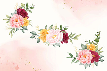 Watercolor Floral Arrangement collection with Hand Drawn Flower and leaves