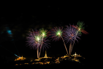 Colorful Firework at Phra Nakhon Khiri festival Phetchaburi, Thailand