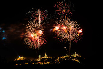 Colorful Firework at Phra Nakhon Khiri festival Phetchaburi, Thailand