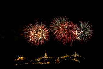 Colorful Firework at Phra Nakhon Khiri festival Phetchaburi, Thailand