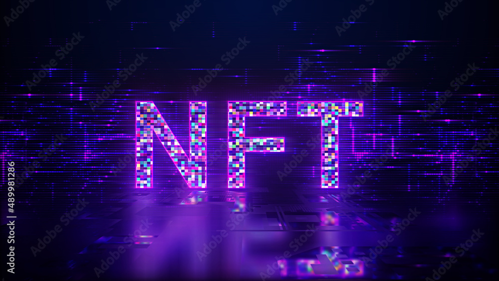 Poster nft text cyberspace futuristic background, future digital technology non-fungible token abstract bac