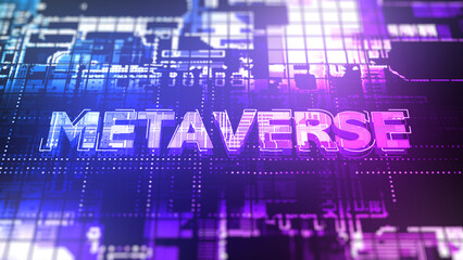 Metaverse Text Cyberspace Futuristic Background, Future Digital Technology Entertainment Abstract Background 3d rendering