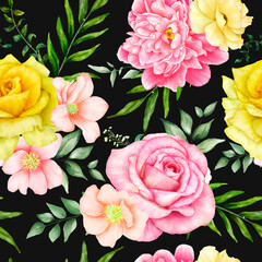 beautiful blooming flower watercolor seamless pattern