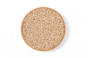 sesame seeds in plate isolated on white background