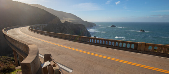 View from Bixby Creek Bridge for the Pacific Coast Highway at Big Sur on the central coast of California United States