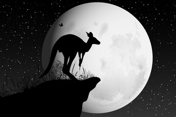 cute kangaroo and moon silhouette