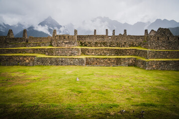 Ruins at Machu Picchu in the Andes Mountains of Peru. 