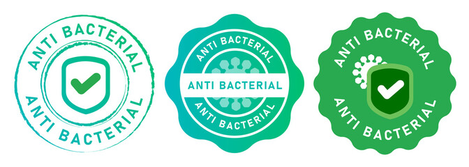 Anti bacterial microbe bacterium hygiene bacteria protection symbol shield tested check mark symbol emblem tag design in green - obrazy, fototapety, plakaty