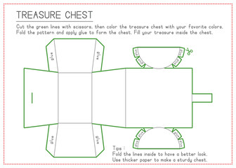 Children Learning Printable - Cutting and Folding Treasure Chest