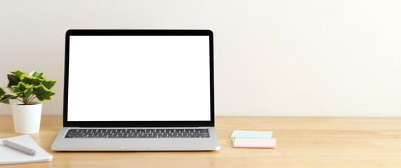 Laptop computer screen mockup, template background banner, Laptop computer with blank screen, Business online, e commerce, online study concept