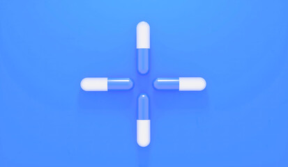 3d rendering of  Vivid colorful capsule pile cross close-up background Vitamins, dietary supplements, drugs, Pharmacy, medicine and health concept. capsule pharmacy bottle pill drug concept.