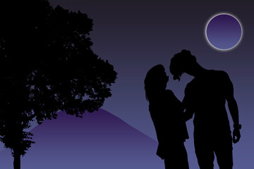 silhouette of a couple, love in the mountains
