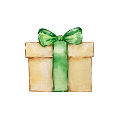 Watercolor illustration of St. Patrick gift box with bow