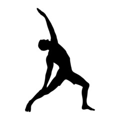 Yoga peaceful warrior asana. Man silhouette practicing yoga asana. Vector illustration isolated in white background