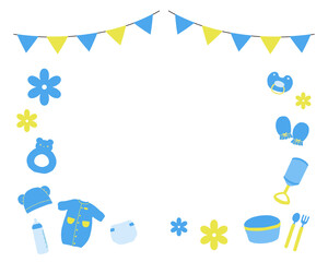 赤ちゃん用品のフレームイラスト（青）