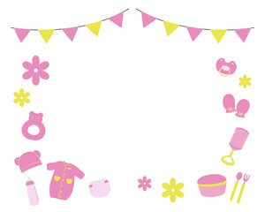 赤ちゃん用品のフレームイラスト（赤）