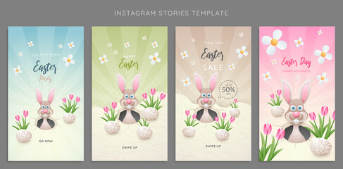 Fototapeta na wymiar Easter Instagram stories template collection with cute bunny