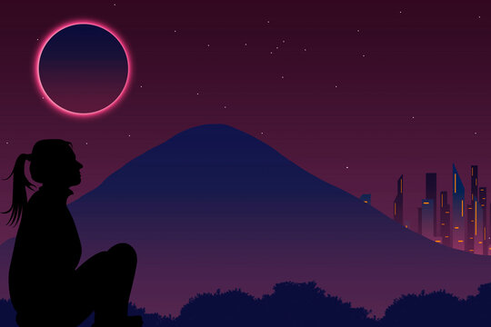 silhouette of a person in the night, alone in the mountains