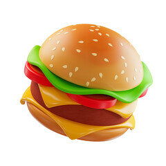 Hamburger trandy illustration on white background. 3D rendering.