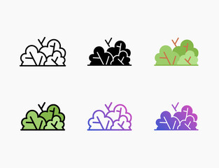 Bush icon set with different styles. Style line, outline, flat, glyph, color, gradient. Editable stroke and pixel perfect. Can be used for digital product, presentation, print design and more.