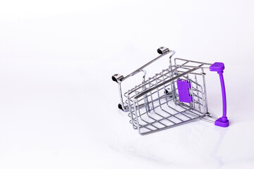 empty grocery shopping cart Isolated over white background and  copy space