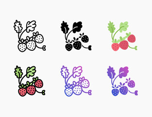 Strawberry with leaf icon set with different styles. Editable stroke and pixel perfect. Can be used for digital product, presentation, print design and more.