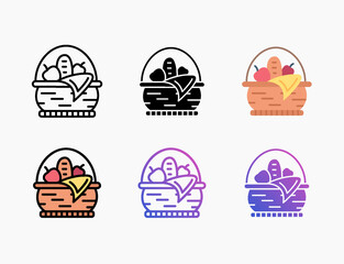 Fototapeta premium Basket icon set with different styles. Style line, outline, flat, glyph, color, gradient. Editable stroke and pixel perfect. Can be used for digital product, presentation, print design and more.