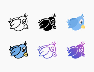Bird icon set with different styles. Style line, outline, flat, glyph, color, gradient. Editable stroke and pixel perfect. Can be used for digital product, presentation, print design and more.
