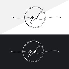 QH Initial handwriting signature logo, initial signature, elegant logo design
vector template.
