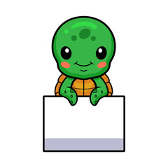 Cute little turtle cartoon with blank sign