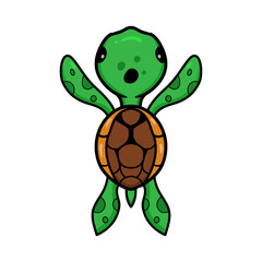 Cute little turtle cartoon swimming