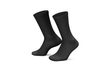 Pair of black cotton socks isolated on white. Set of short socks for sports as mock up and label...