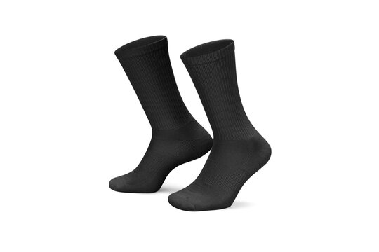 Pair of black cotton socks isolated on white. Set of short socks for sports as mock up and label for advertising, logo, branding.