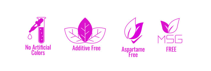 no artificial colors, additive-free, aspartame free, msg free icon set
