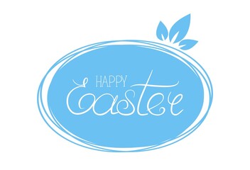 Happy Easter greeting banner, card with calligraphic typography and eggs. Happy Easter lettering card. Hand drew easter elements wreath eggs in the white background. Vector illustration.