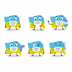 A picture of ukraine flag cartoon design style keep staying healthy during a pandemic