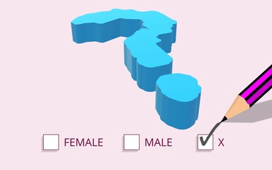 Third gender classifications. Big question mark. Non-binary and intersex people. Sex designation as 