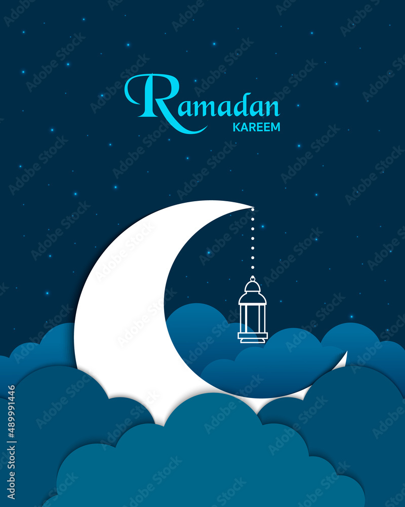 Wall mural ramadan kareem flat with crescent moon