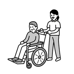 介護師や福祉の人物イラストモノクロまとめ